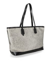 Edy Shopper Tote Leather & Raffia two long straps zip top closure