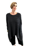 Ribbed Asymmetrical Black Long Sleeve Cotton Sweater