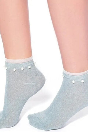 Blue Cotton Glittery Ankle Socks with Pearls and frill, cute ankle socks, perfect gift for girls!