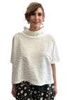 Ring neck shirt cream, wide cut, Jacquard cotton, short sleeves. Crop cut.
