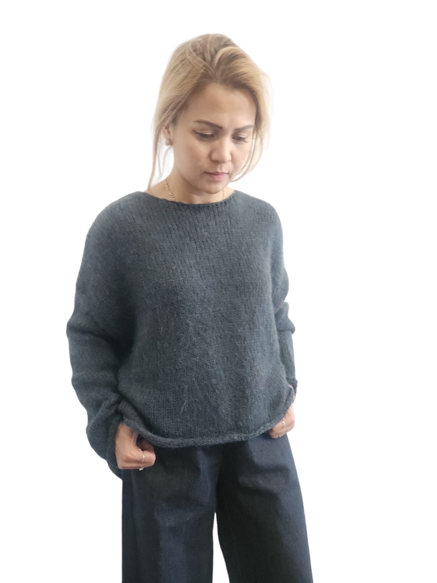 Alpaca Sweater Round Neck Agave Green