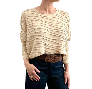 Discover Our Cream Cotton Sweater Round Neck Asymmetrical