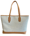 Tan Edy Shopper Tote Leather & Raffia two long straps zip top closure