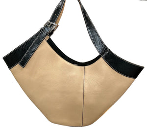 BicolorAsymmetric Diamante Tote Bag finished with Python details 