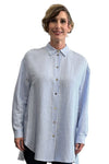 Man cut Long Shirt/Dress Button down Stripes Azzurro & White