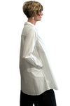 White long shirt/Dress classic collar flare cut., pleated in the back.