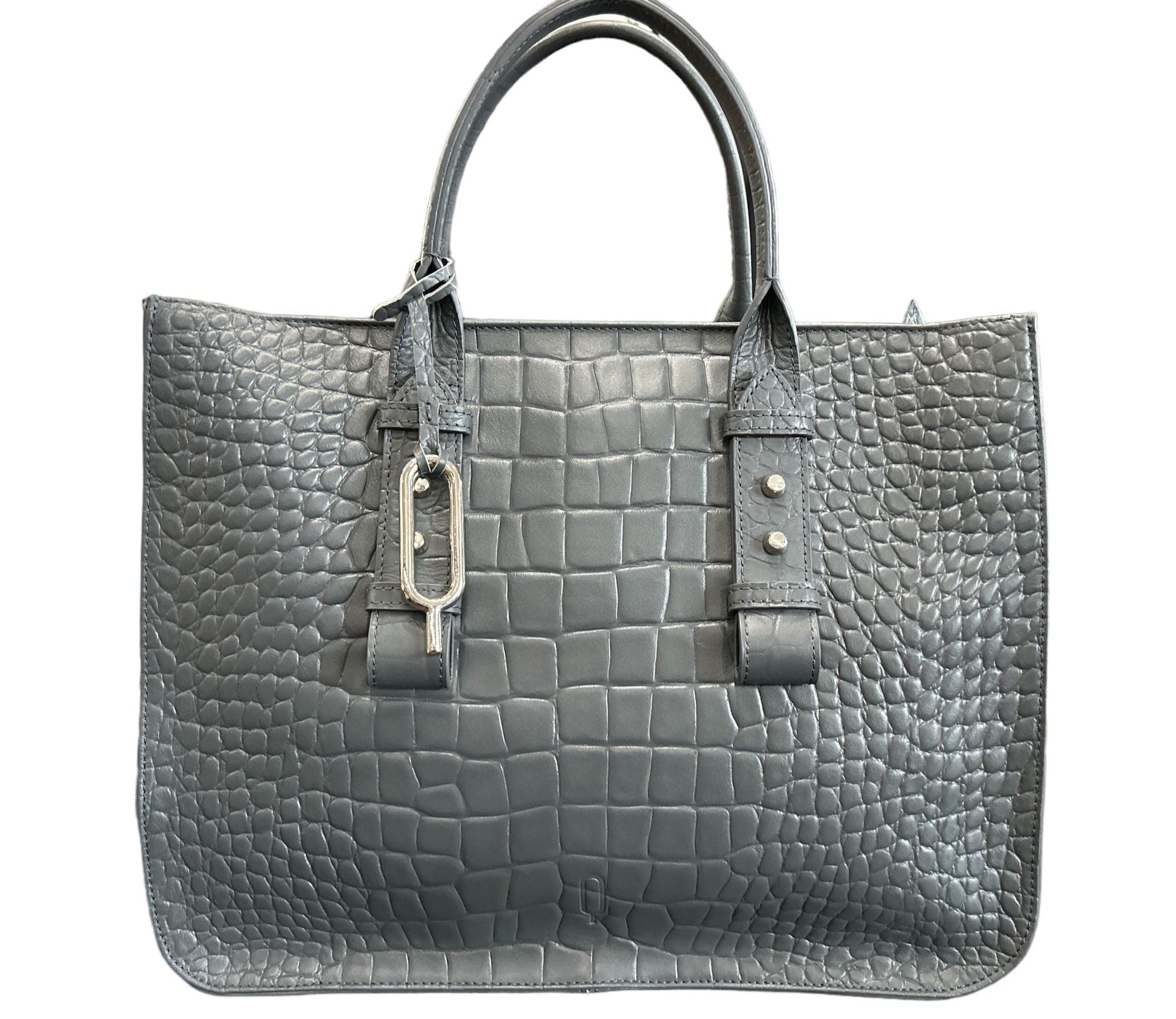 Grey Eva Shopper Bag Embossed Cocco detachable strap - Selleria Veneta