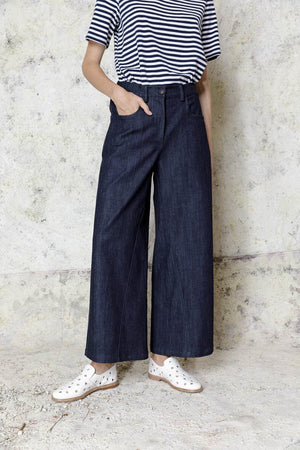 Dark Denim jeans wide legs zipper closure cotton 