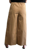 Khaki pants flare cut front pockets, front zipper and elastic waist.