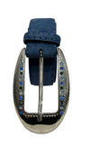 blue suede belt steel and Swarovski