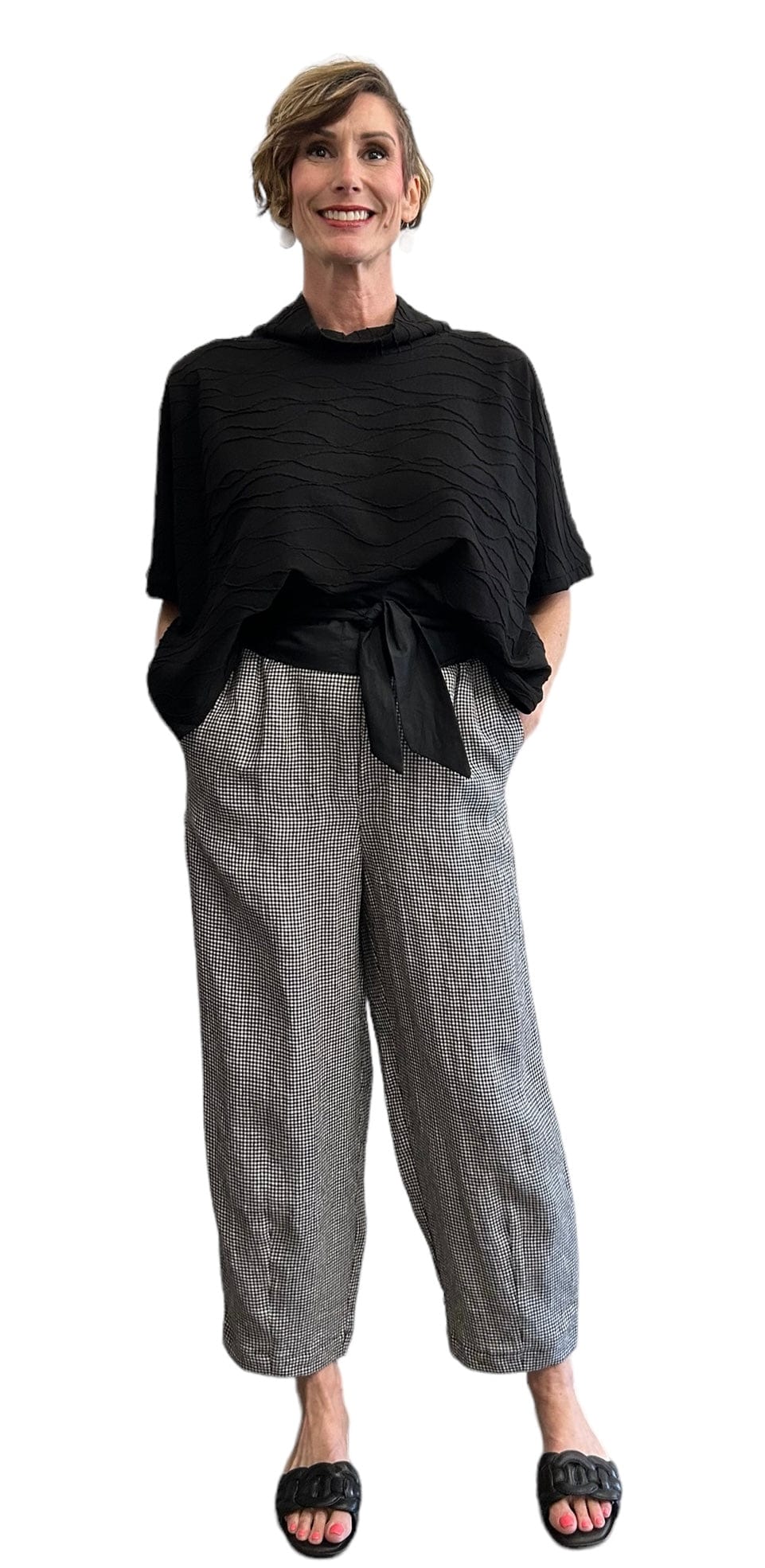 Comfortable Basic Linen Pants Black & White Check - Selleria Veneta