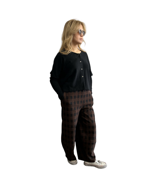 Ovetto Pants Black Brown Checkered