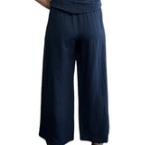 Navy wide linen pants, side zipper. Comfortable casual cut.