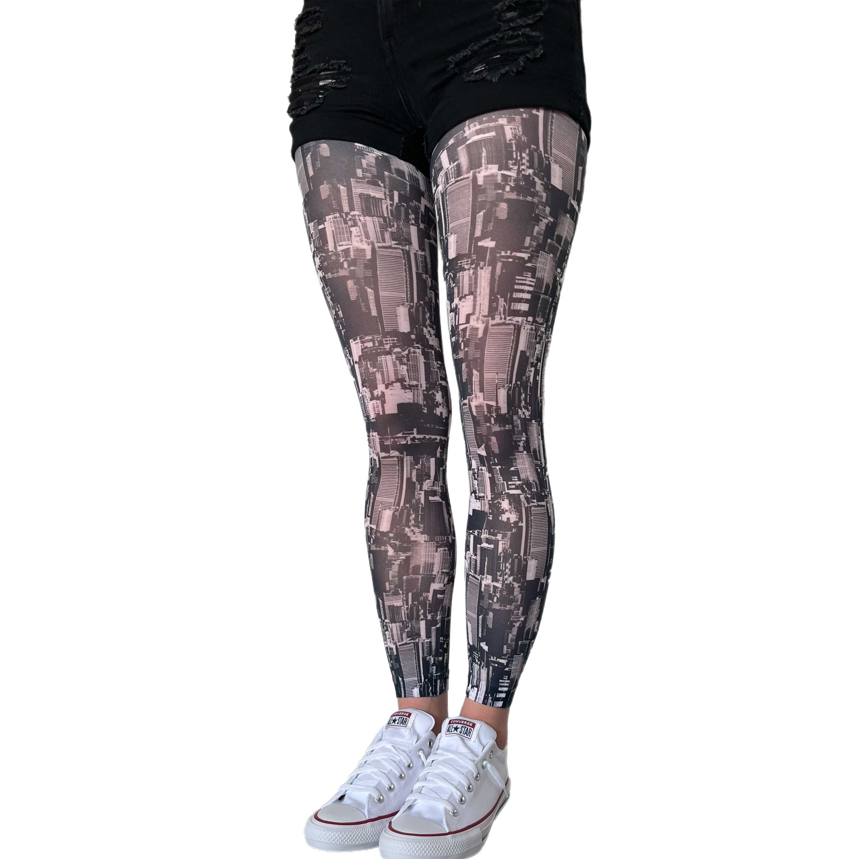 Our New York skyline printed patterned  Footless Tights Malka Chic 3