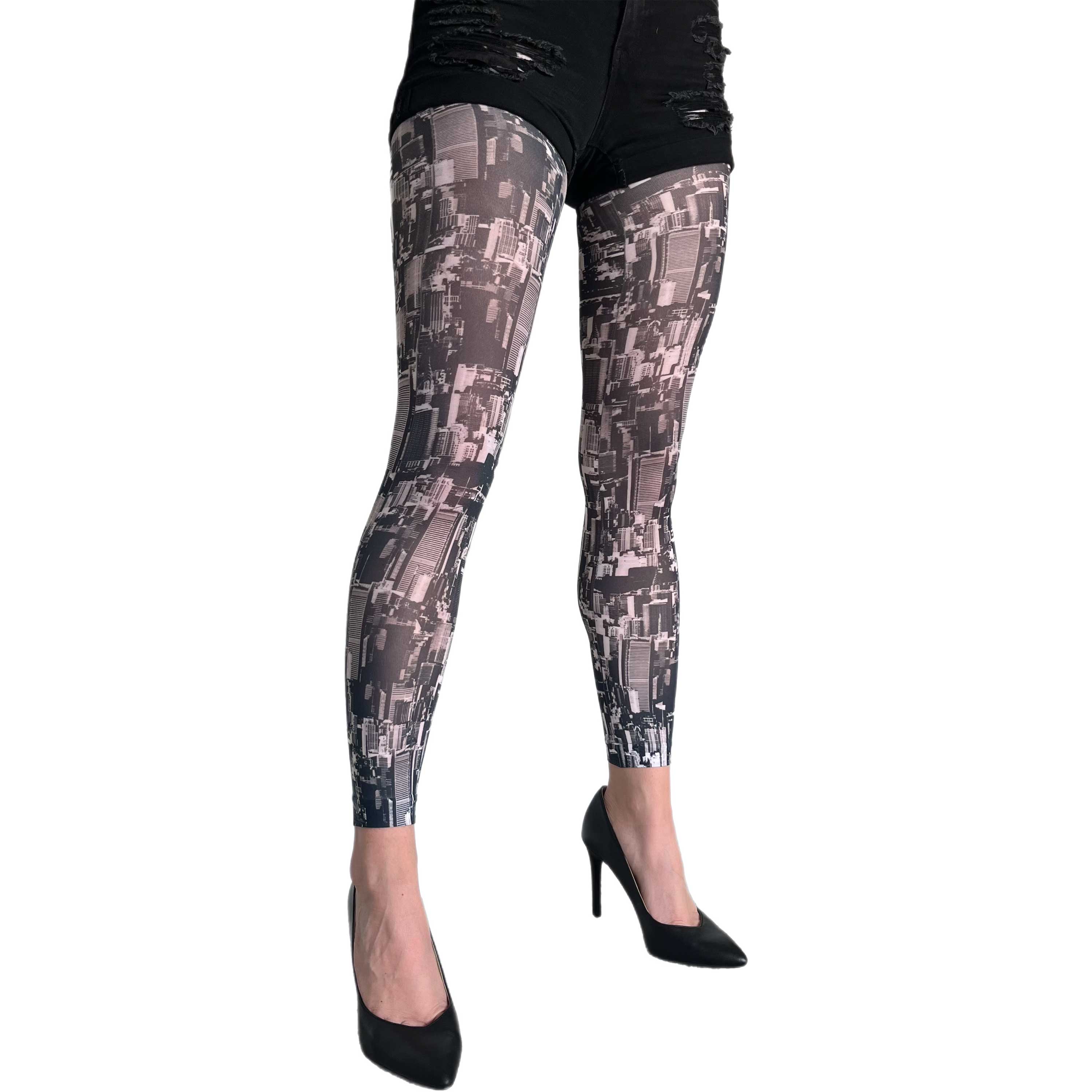 Our New York skyline printed patterned  Footless Tights Malka Chic 2