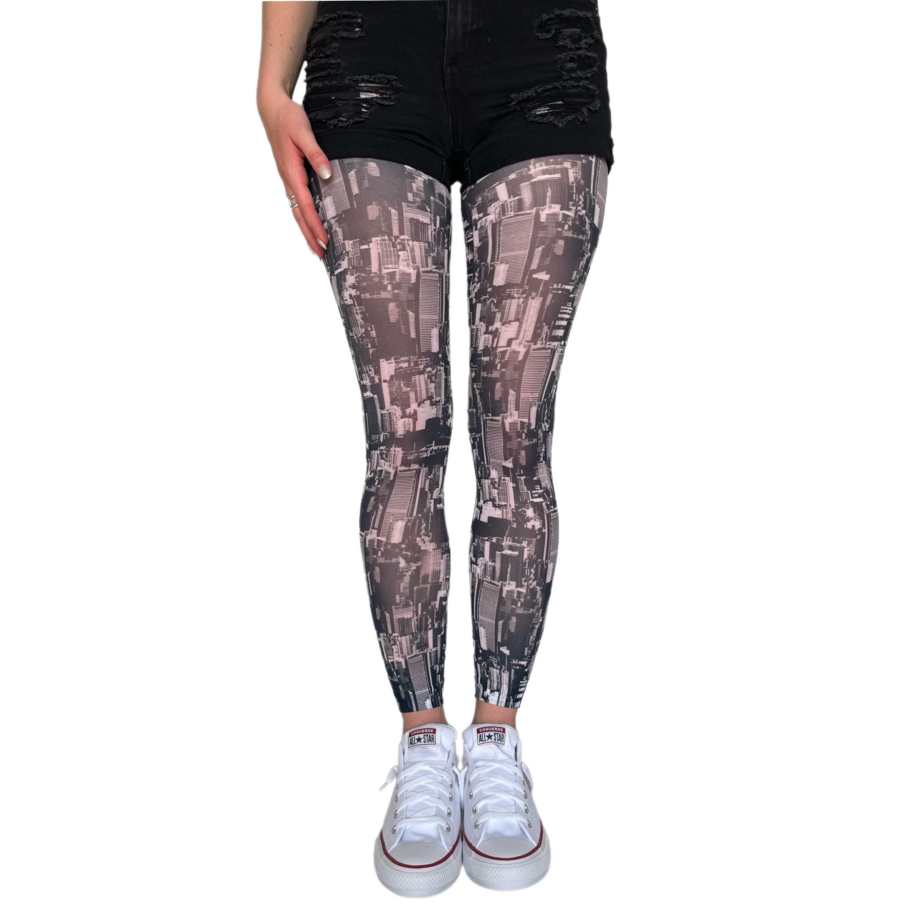 Our New York skyline printed patterned  Footless Tights Malka Chic 4