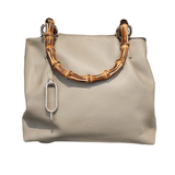 Taupe Janette small tote bag bamboo handles