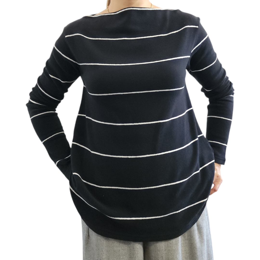 Boat Neck Sweater Wide Stripes Black