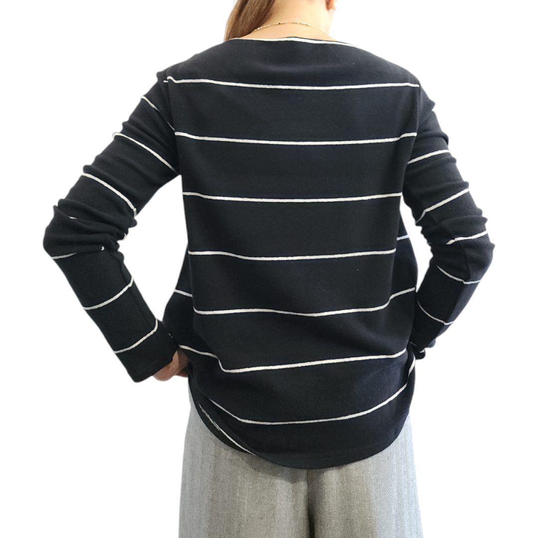 Boat Neck Sweater Wide Stripes Black