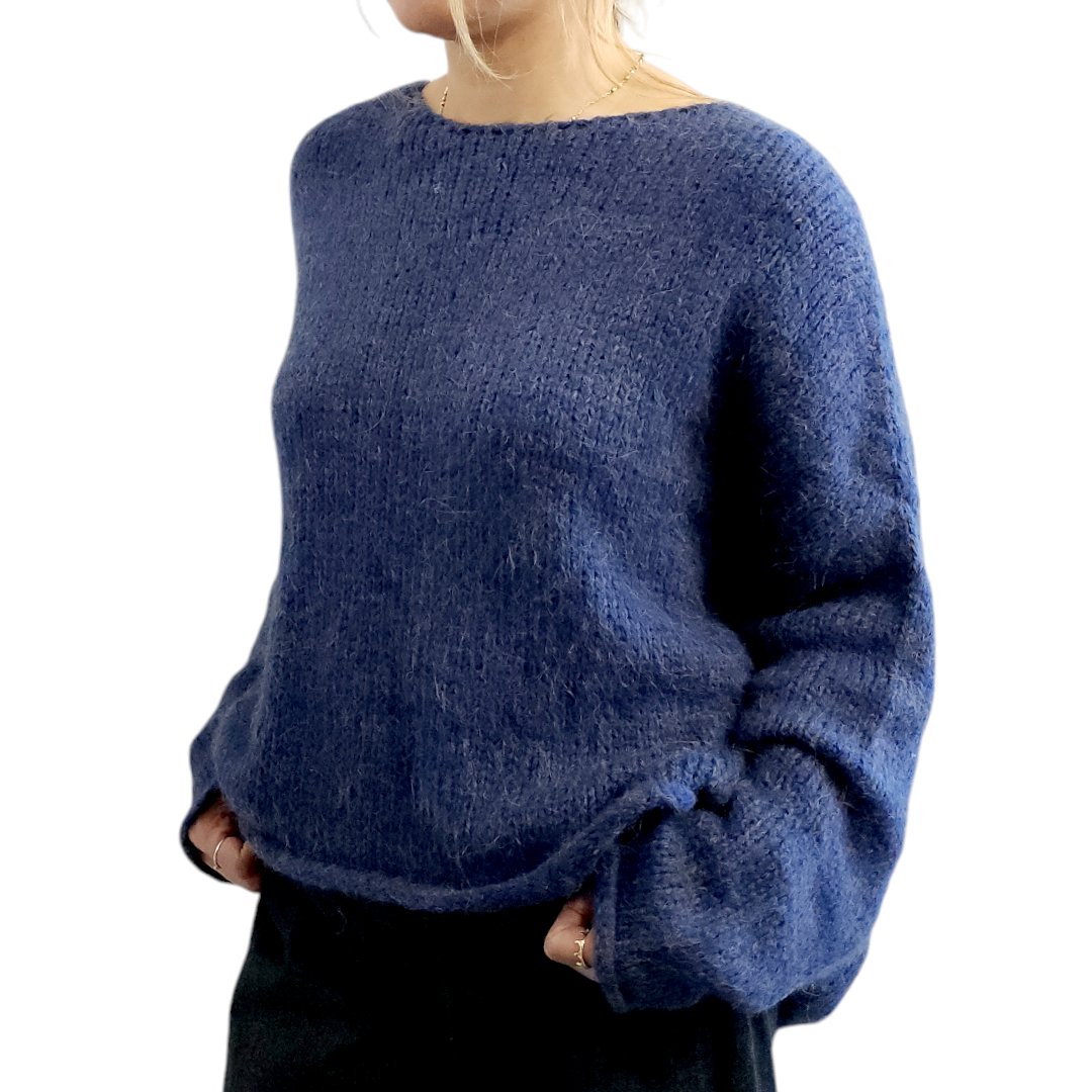 Alpaca Sweater Round Neck Blue