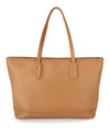 Tan Edy Shopper Tote Pavel Leather 2 long shoulder straps zip top closure