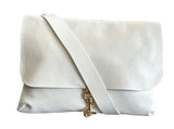 White-Tan Nicole Soft & Slim Shoulder/Crossbody Bag Pavel leather flap closure 