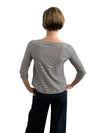 Women's 3/4 Sleeve Stripe Flare Shirt Black and Cream 