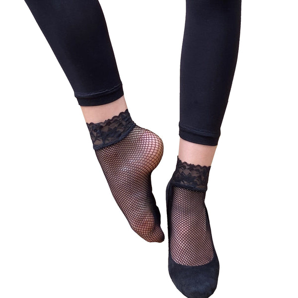 Black Lace Fishnet Ankle Socks for Women - Selleria Veneta