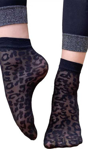 Black Ankle Socks Sheer Leopard for Women, cute Fashion Socks