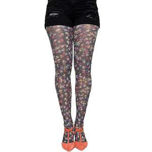 Pretty Black Small Floral Patterned Tights For Women