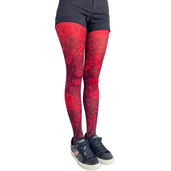 Red Floral printed two tones tights For Women Malka Chic