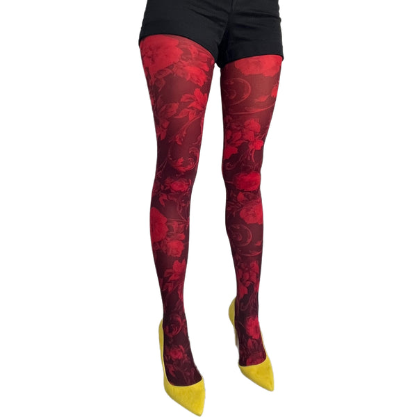  Floral printed two tones tights black and red For Women Malka Chic