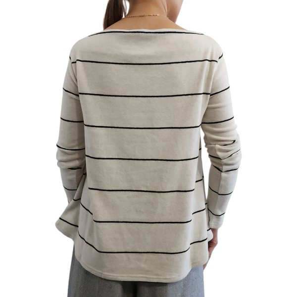 Boat Neck Sweater Wide Stripes Cream