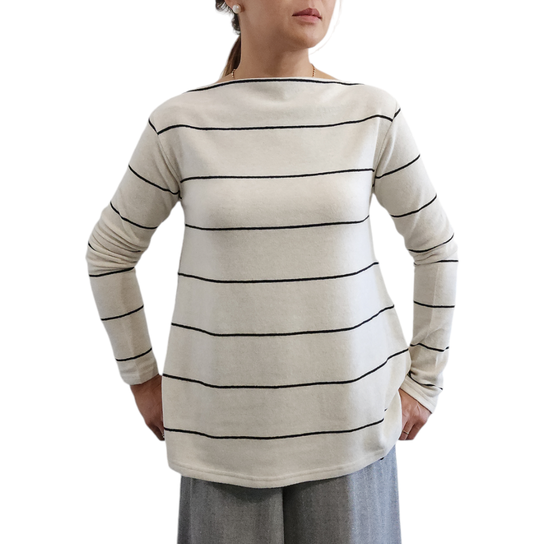 Boat Neck Sweater Wide Stripes Cream