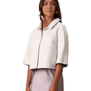 White Short Leather Jacket Lido For Women at Selleria Veneta