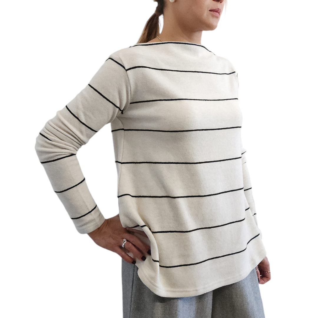 Boat Neck Sweater Wide Stripes Cream