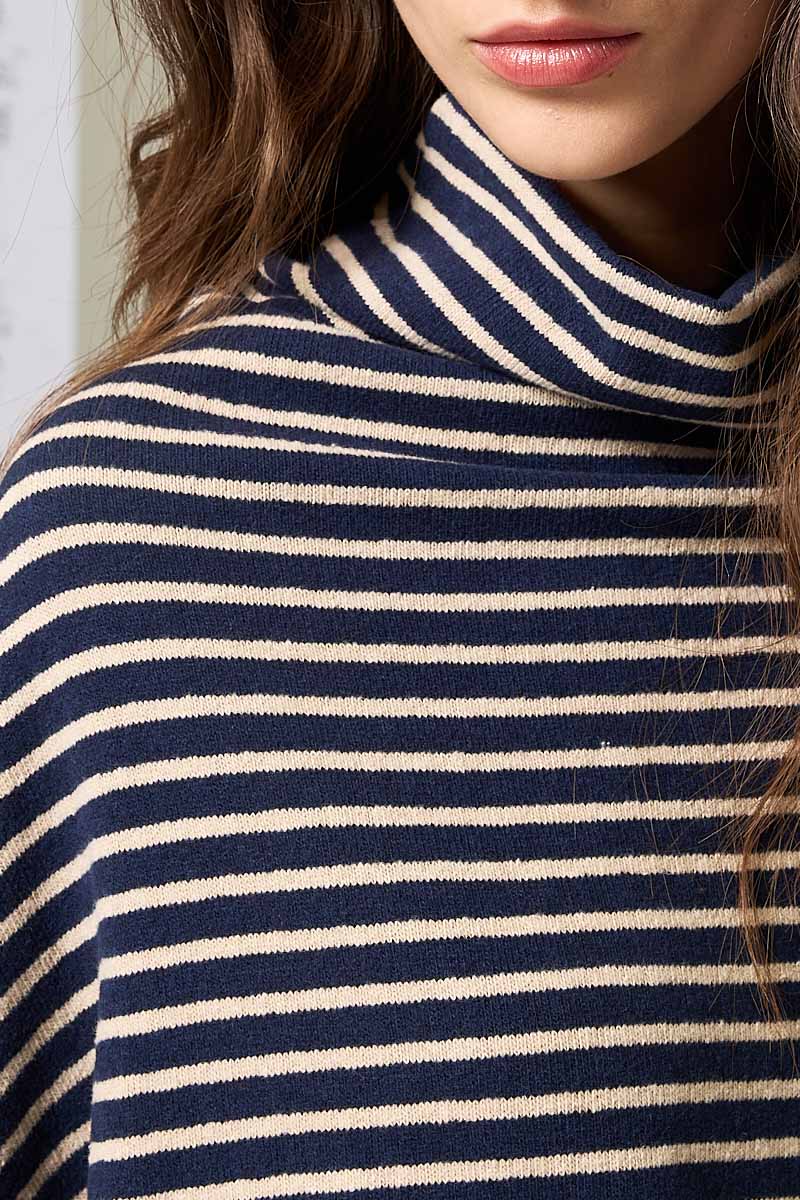 Pinstripe Black/Ivory Chimney Neck Sweater Pinstripe Marina - Selleria Veneta