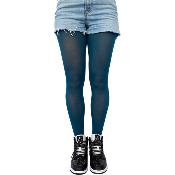 Teal Opaque Tights for Women Available in Plus Size Malka Chic