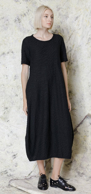 Short sleeves Maxi Dress Black two pockets embossed cotton - Selleria Veneta
