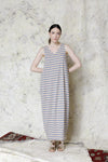 Sleeveless Jersey Dress Black with White Stripes V-neck - Selleria Veneta