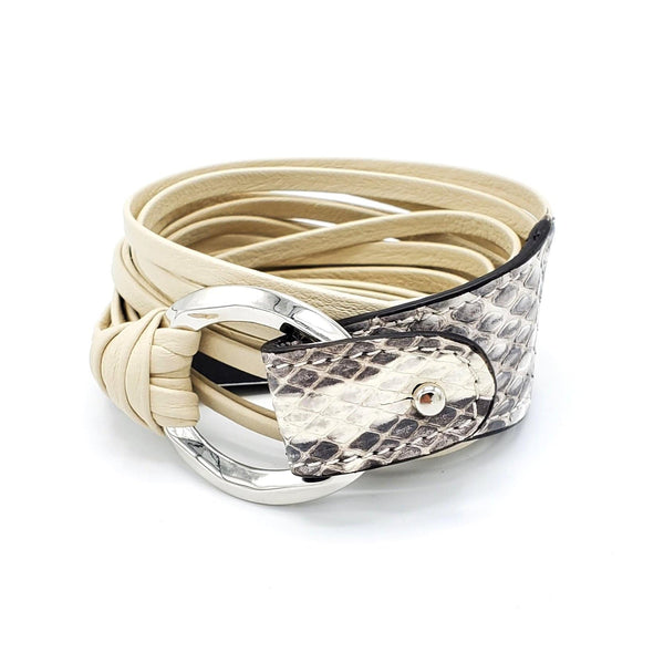 B938 Wrap bracelet Phyton & leather Cream - Selleria Veneta