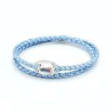B152 Leather Swarovski wrap bracelet light blue
