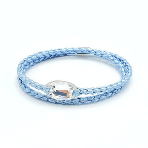 B152 Leather Swarovski wrap bracelet light blue - Selleria Veneta