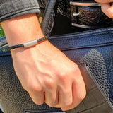 B172 Unisex Black leather Bracelet magnetic clasp