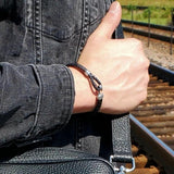 B177 Unisex leather with Silver hook Bracelet Black