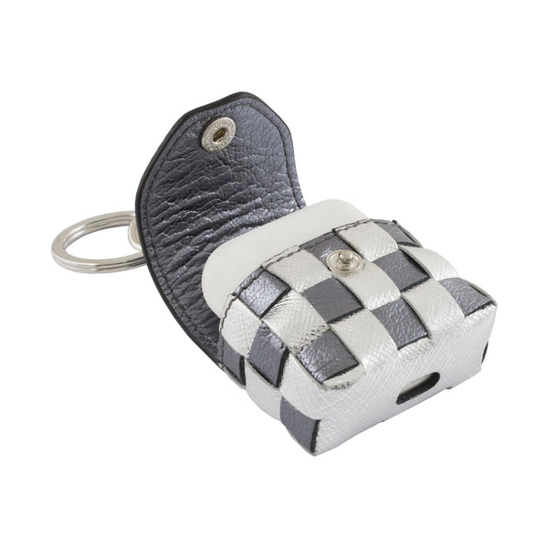 B5000 AirPods Case Keyring - Woven leather Silver - Selleria Veneta