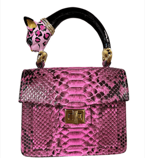 Pink Leopard Bag Specialty handle finished with Swarovski crystal. 
