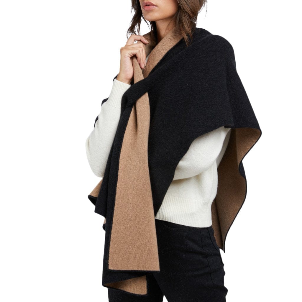 Firenze Wrap Cashmere Black & Camel - Selleria Veneta