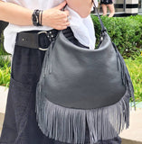 Versatile and stylish, this is Lara Hobo Bag with Fringes black zip closure - Selleria Veneta