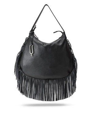 Lara Hobo Bag with Fringes black zip closure - Selleria Veneta